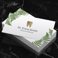 Dentist Botanical Fern Gold Tooth Dental Care Business Card