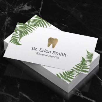 Dentist Botanical Fern Gold Tooth Dental Care Business Card by cardfactory at Zazzle