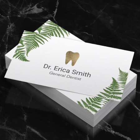 Dentist Botanical Fern Gold Tooth Dental Care Business Card