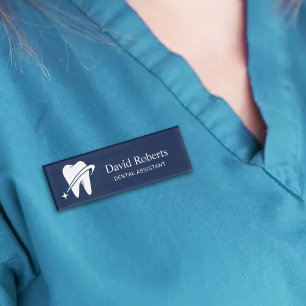 Dentist Bright Tooth Logo Navy Blue Dental Name Tag