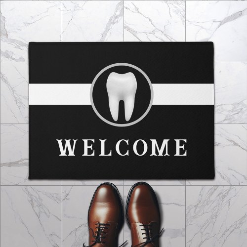 Dentist Bright Tooth Plain Black Dental Office Doormat