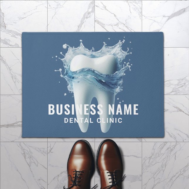 Dentist Bright Tooth & Water Blue Dental Office Doormat (Creator Uploaded)