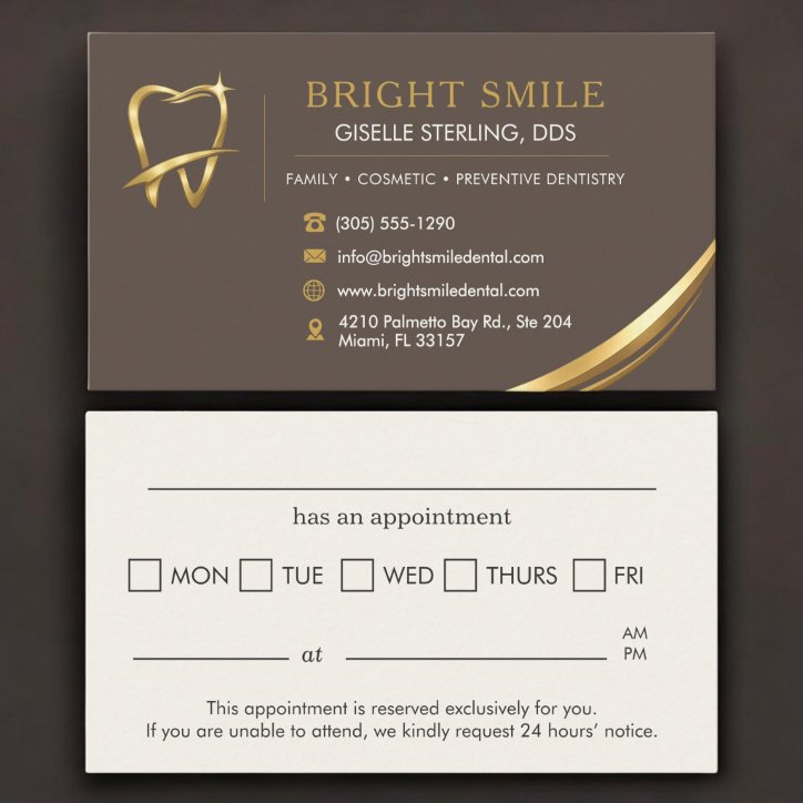Dentist Brown Gold Logo Dental Appointment Business Card