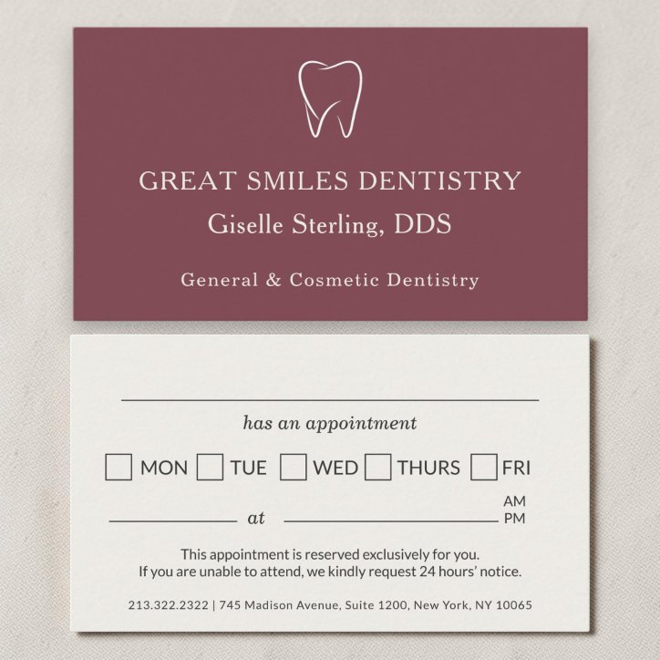 Dentist Burgundy Tooth Dental Appointment Business Card