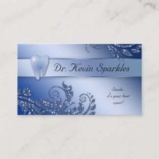 Dentist Business Card Blue Sparkle Leaf Tooth Logo