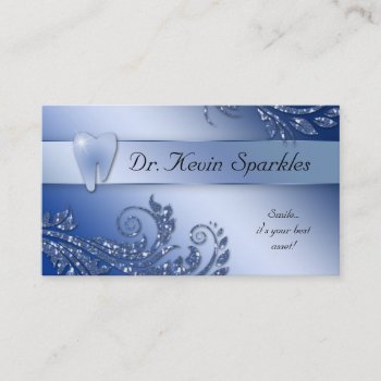 Dentist Business Card Blue Sparkle Leaf Tooth Logo by DentalBusinessCards at Zazzle