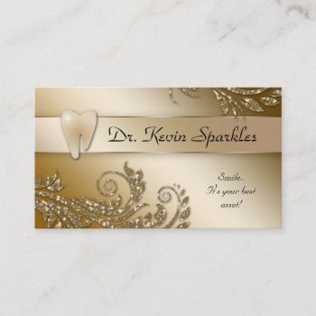 Dentist Business Card Gold Sparkle Leaf Tooth Logo by DentalBusinessCards at Zazzle