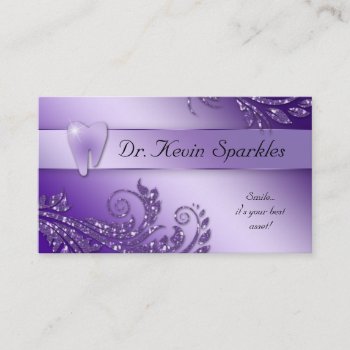 Dentist Business Card Purple Sparkle Leaf Tooth by DentalBusinessCards at Zazzle