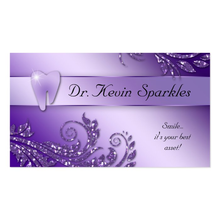 Dentist Business Card Purple Sparkle Leaf Tooth