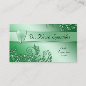 Dentist Business Card Sparkle Leaf Tooth Green by DentalBusinessCards at Zazzle