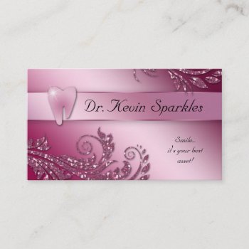Dentist Business Card Sparkle Leaf Tooth Pink by DentalBusinessCards at Zazzle