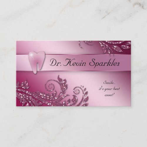 Dentist Business Card Sparkle Leaf Tooth Pink