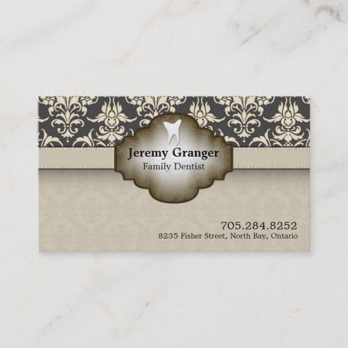 Dentist Business Card - Tooth Vintage Beige Brown