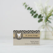 Dentist Business Card - Tooth Vintage Beige & Gold (Standing Front)