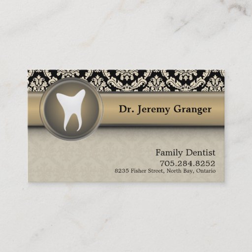 Customizable Dentist Business Card - Tooth Vintage Beige &amp; Gold
