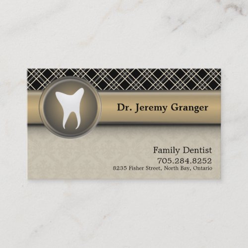 Dentist Business Card - Tooth Vintage Beige &amp; Gold