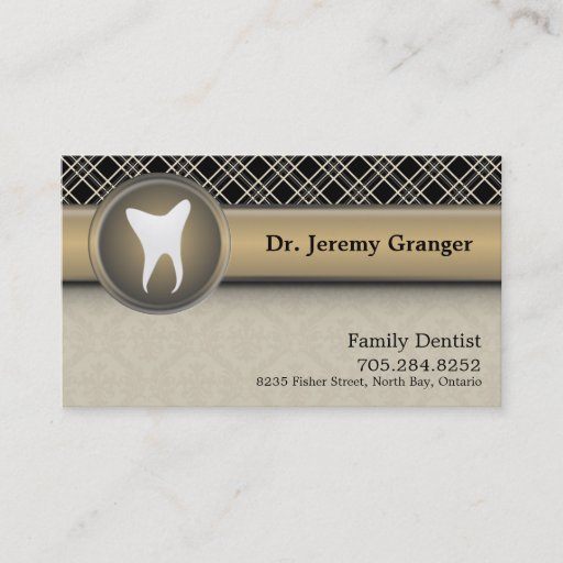 Customizable Dentist Business Card - Tooth Vintage Beige &amp; Gold