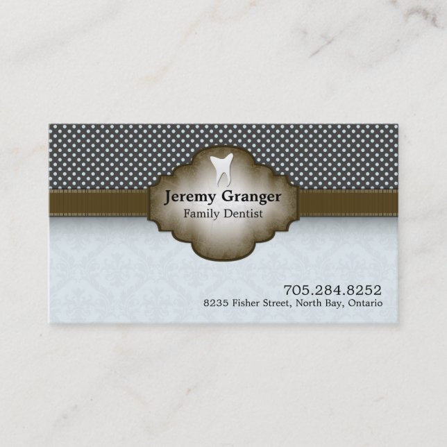 Dentist Business Card - Tooth Vintage Blue & Brown (Front)