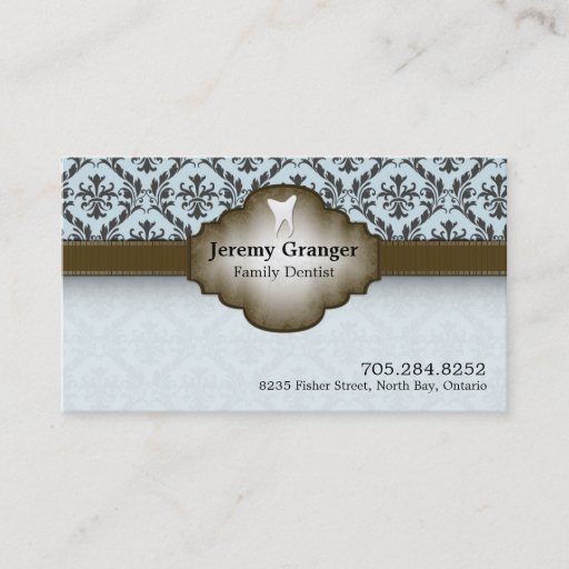 Customizable Dentist Business Card - Tooth Vintage Blue &amp; Brown