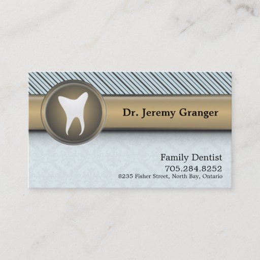 Customizable Dentist Business Card - Tooth Vintage Blue &amp; Gold