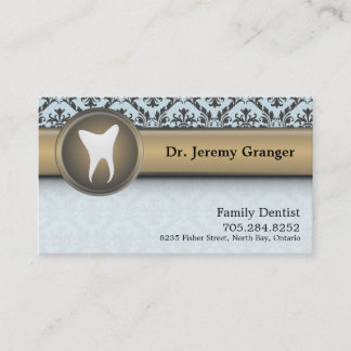 Dentist Business Card - Tooth Vintage Blue & Gold