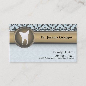 Dentist Business Card - Tooth Vintage Blue & Gold by OLPamPam at Zazzle
