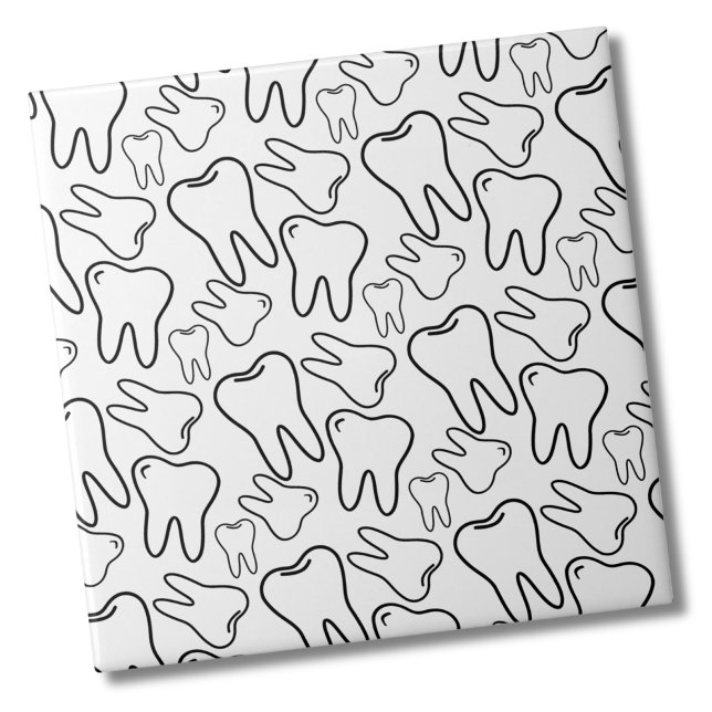 Dentist Ceramic Tile (Modern Simple Black White Dentist Tooth Pattern Ceramic Tile)
