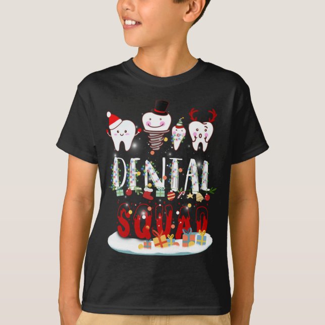 Dentist Christmas Dental Squad Funny Lights T-Shirt (Front)