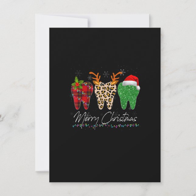Dentist Christmas Funny Leopard Plaid Tooth Dental Invitation (Front)