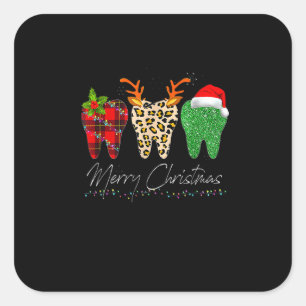 Dentist Christmas Funny Leopard Plaid Tooth Dental Square Sticker