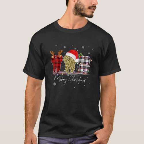 Dentist Christmas Funny Leopard Plaid Tooths Denta T_Shirt