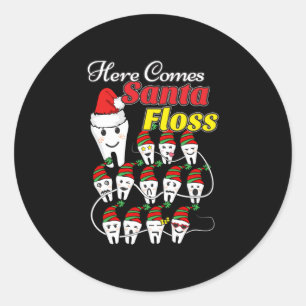 Dentist Christmas - Santa Floss Xmas Pun Classic Round Sticker