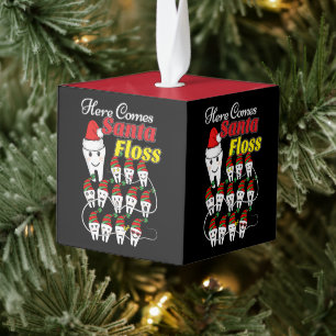 Dentist Christmas - Santa Floss Xmas Pun Cube Ornament