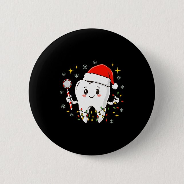 Dentist Christmas Teeth Xmas Lights Funny Dental S Button (Front)