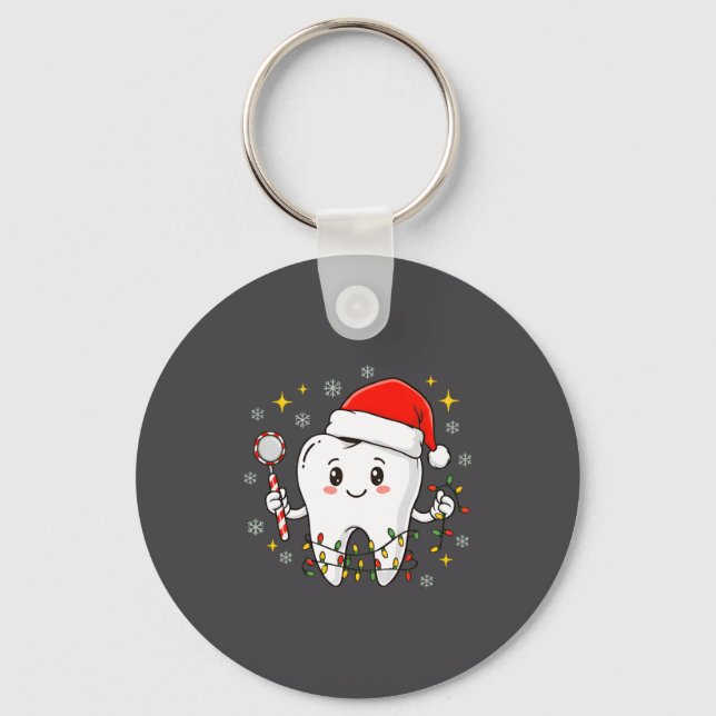 Dentist Christmas Teeth Xmas Lights Funny Dental S Keychain (Front)