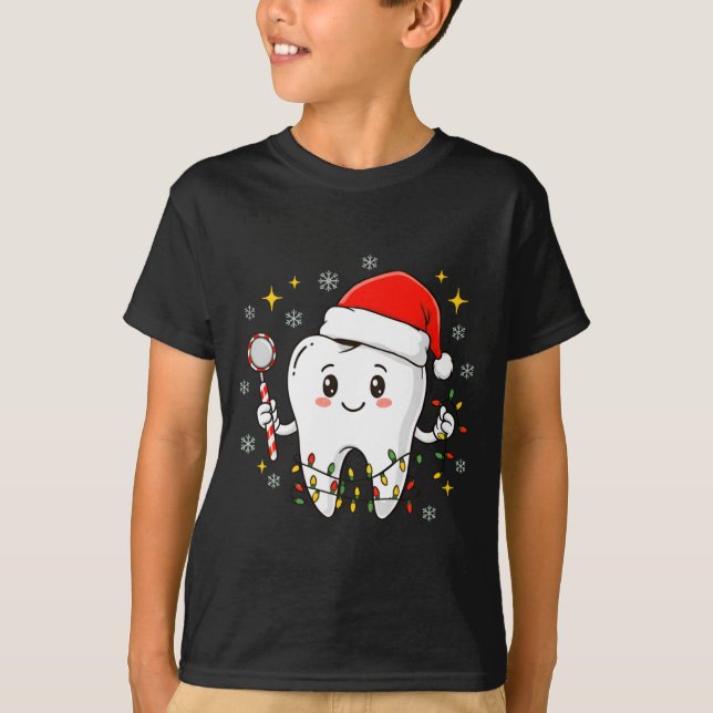 Dentist Christmas Teeth Xmas Lights Funny Dental S T-Shirt (Front)