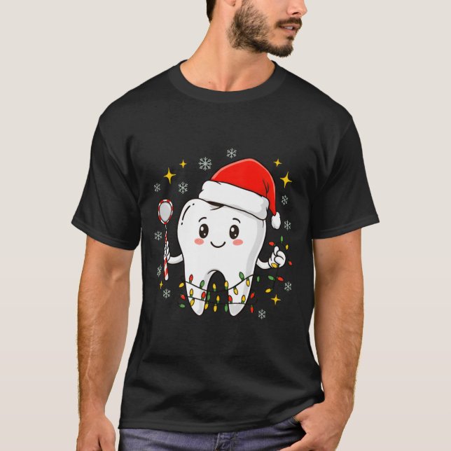 Dentist Christmas Teeth Xmas Lights Funny Dental S T-Shirt (Front)