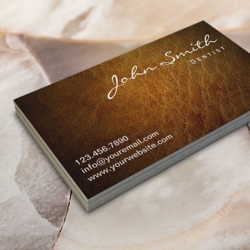 Customizable Classy Brown Leather Dentist Business Card
