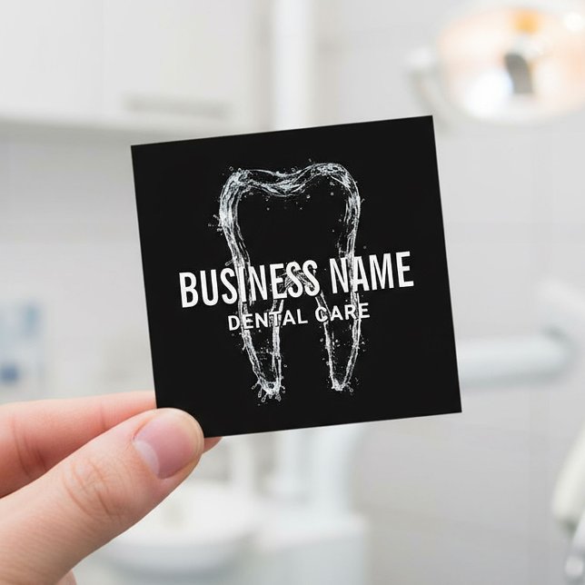 Dentist Clean Tooth Black Dental Clinic Square Business Card (Creator Uploaded)