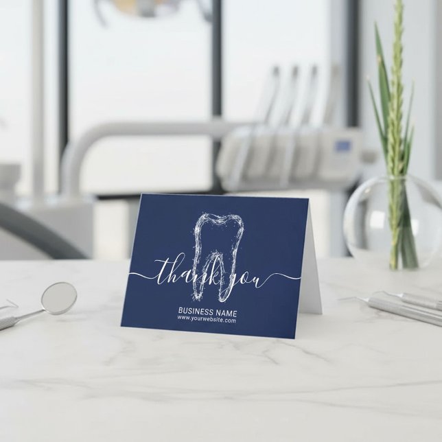 Dentist Clean Tooth Navy Blue Dental Office Thank You Card (Creator Uploaded)
