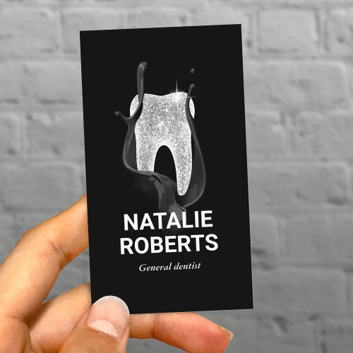 Dentist Creative Shiny Tooth Dental Office Black Business Card