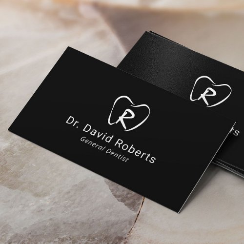 Dentist Custom Tooth Logo Plain Black Dental Care Business Card