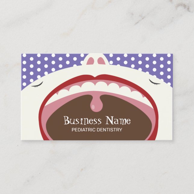 Dentist Cute Kid Pediatric Dentistry Purple Business Card (Front)
