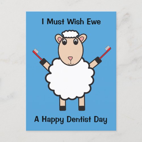 Dentist Day Sheep Toothbrush Wish Ewe Personalize Postcard
