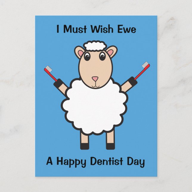 Dentist Day Sheep Toothbrush Wish Ewe Personalize Postcard (Front)