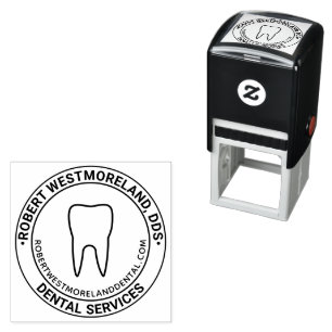 Dentist DDS Tooth Logo, Name, Website URL Self-inking Stamp