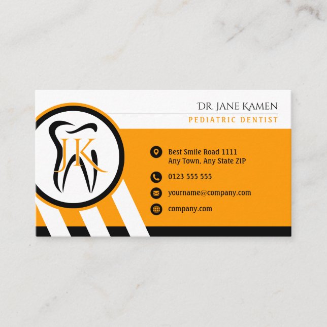 Dentist Dental Appointment Card | Orange Initials (Front)