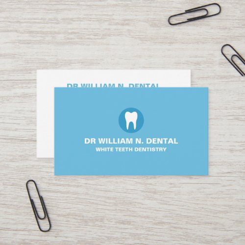 Dentist dental blue business card with tooth logo