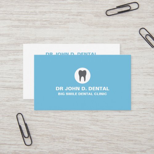 Dentist dental blue business card with tooth logo