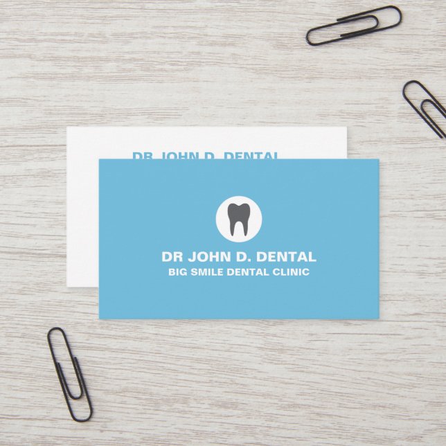 Dentist, dental blue business card with tooth logo (Front/Back In Situ)